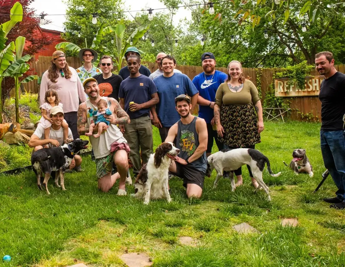The Grantlanta crew, neighbors and a few dogs at a company cookout