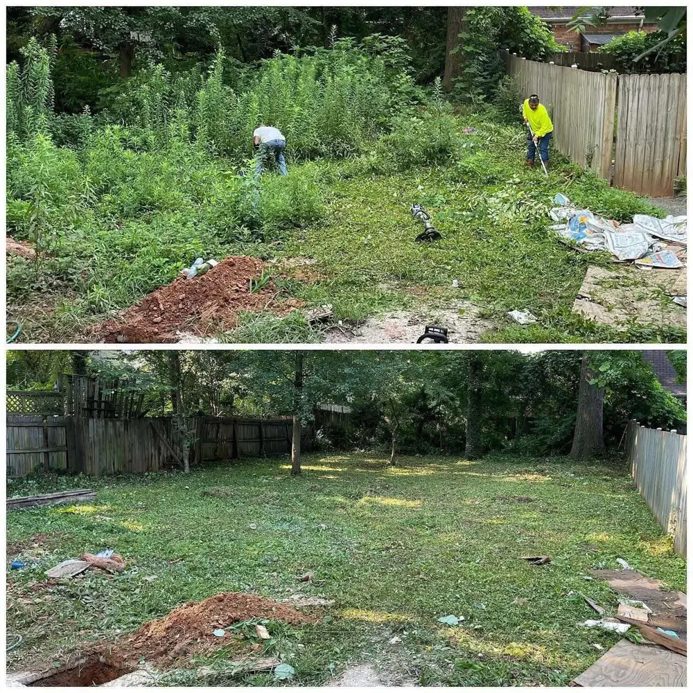 Grantlanta crew clearing an overgrown backyard